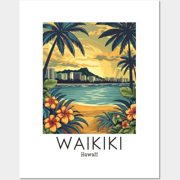 A Vintage Travel Illustration of Waikiki - Hawaii Wall Art by goodoldvintage